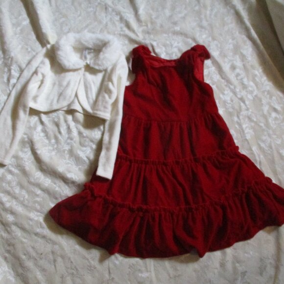Beautiful Janie and Jack Tiered Velvet Dress, & White cardigan size 4